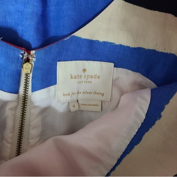 KATE SPADE Jillian Linen Blend Striped Bow-Waist Midi Dress Women's Size 6 - Picture 12 of 16